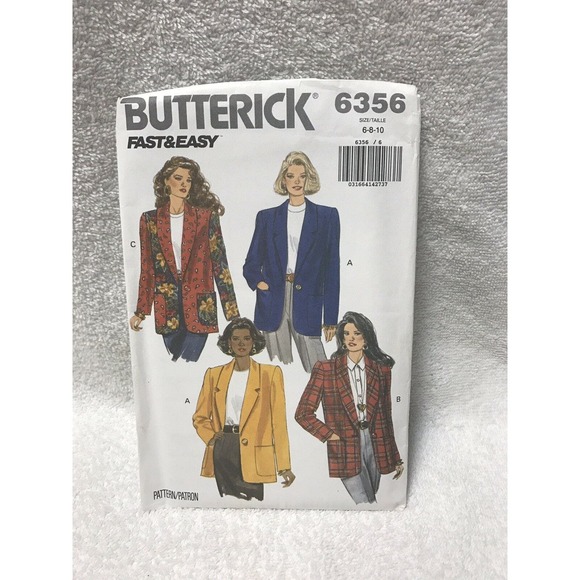 Butterick #6356 Misses Loose Fitting Jacket - Sizes 6-8-10 Sewing Pattern - Picture 1 of 7
